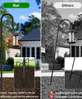 Comparison of 62 Inch Outdoor Shepherds Hook With 5 Prong Base, showing stability and height adjustability for bird feeders.