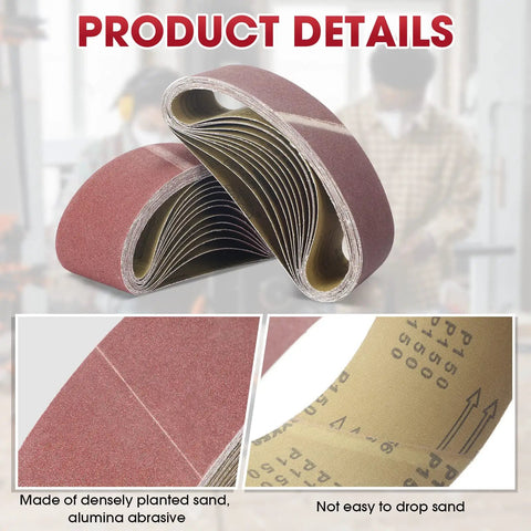 Heavy Duty 36 Pack 4X24 Sanding Belts Aluminum Oxide Abrasive Strips Assorted Grits 80 120 150 showing rolled abrasive strips.