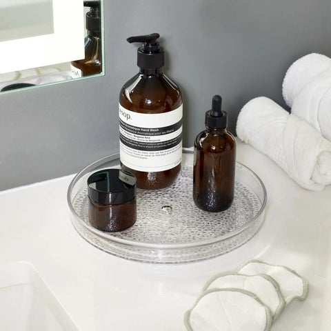 Rain Collection Lazy Susan Turntable Organizer For Vanity And Countertop 9 Inch Round Clear Plastic Storage with toiletries