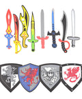 Foam Sword And Shield Set For Kids 12 Piece Ninja Warrior Viking Role Play Gear With 8 Distinct Swords And 4 Shields on display