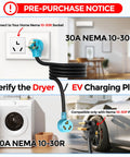 Diagram showing 3 Prong 25 Foot Dryer And EV Extension Cord, 30 Amp NEMA 10-30P To 10-30R, 125/250V STW 10 Gauge usage with dryer and EV charging