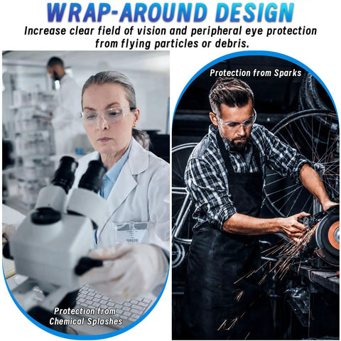 150 Piece Clear Safety Glasses Bulk ANSI Z87 1 Certified Eye Protection Built Tough For Men And Women in lab and workshop settings.