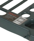 Close-up of Garden Tool Organizer 23 Inch Utility Rack That Holds Up To 30 Yard Tools with diverse slots, green plastic.