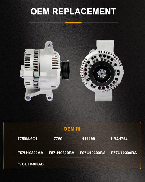 Front and side view of alternator replacement for Ford Aerostar 1995 1997 3.0L and 1994 1997 4.0L OE 7750N