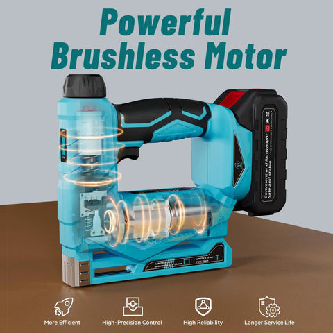 Top Shelf Cordless Nail Gun And 2in1 Brad Nailer Staple Gun With 18V Built Battery showcasing powerful brushless motor design.