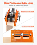 Knockout Self Centering Dowel Drill Jig Kit For Woodworking With Adjustable Width Clamps and Precision Guide Bushings Crafted From Heavy Duty Aluminum showing clear positioning guide lines.