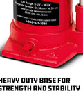 Heavy Duty 30 Ton Bottle Jack With Stable Base And 11 1/4 To 18 1/4 Inch Lifting Range For Cars And Trucks, red finish, close-up