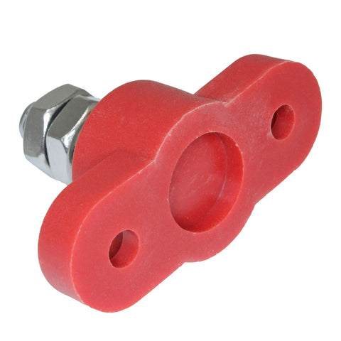 Heavy Duty Red Insulated Battery Power Junction Terminal Block With 3/8 Inch Lug showing detailed mounting side.