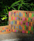 Large Kraft Birthday Gift Bag With Tissue Paper And Card 13 Inch Wide Horizontal Gift Tote With Colorful Happy Birthday Stars Design