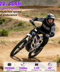 Badass 8000W Electric Dirt Bike For Adults With 75 Mile Range And 60 Mph Top Speed 19 Inch Fat Tire Offroad Ebike riding on dirt trail.