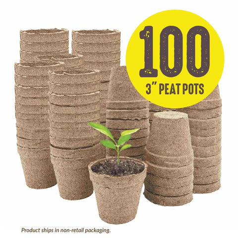 Awesome Biodegradable 3-Inch Peat Pots for Super Easy Organic Seed Starting with Built-In Drainage Holes - stack of 100 pots.