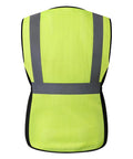 Back view of Built Different Women High Visibility Safety Vest With Extra Pockets Reflective Breathable Mesh Work Gear Durable Front Zipper Bright Yellow.