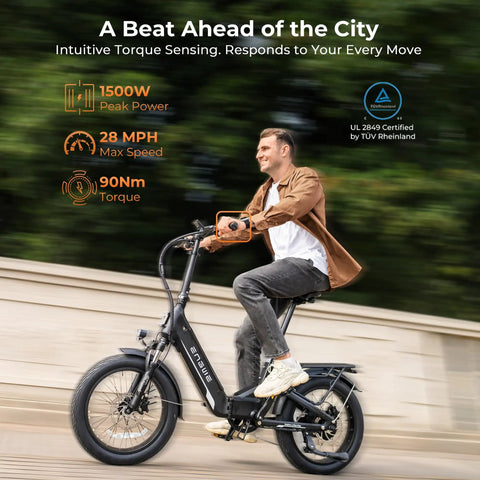 Man riding L20 3.0 Electric Bike For Adults With App IoT Anti Theft Dope 28 MPH Max Speed Fast 2 Hour Charging in city