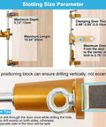 Mortise Lock Jig Kit for Wooden Doors with dimensional details, including depth, length, and door thickness compatibility.
