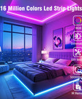 Bedroom with vibrant lighting from 200ft Bluetooth RGB LED Strip Lights With App Control IR Remote Dope Music Sync