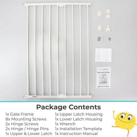 Tall Easy Swing and Lock Baby Gate Series 2 Hardware Mounted Metal Safety Gate for Stairs and Doorways components layout.