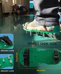 Person wearing spike shoes from Spiked Roller Tool Kit For Self Leveling Epoxy Floors With Roller Brush Spike Shoes Stainless Steel Scraper And Self Leveling Rake For Bubble Free Pro Grade Cement Floor Finish