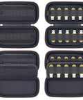 Slick Flash Drive Case and USB Stick Organizer for Keeping Thumb Drives Locked Down Tight During Everyday Commutes with Hella Secure Snap Closure and Comfortable Pocket Friendly Profile, showing four angles with USBs.