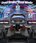 Cockpit view of 24V Electric Drift Go Kart With Dual 800W Motors 10Ah Battery 8.2 MPH Top Speed showing brake and gas pedals