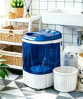 Compact Portable Washing Machine Single Tub 5.7 Lbs Capacity Slick Setup For Dorm Rooms Apartments And Rv Trips Lightweight Semi Automatic Laundry Unit in navy blue with transparent drum.