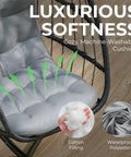 Close-up of a gray plush cushion on a Hanging Egg Chair With Stand for Indoor Outdoor Chill, showcasing softness and texture.