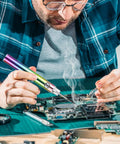 Person using Rechargeable Cordless Soldering Iron Pen With Adjustable Temperature Handy Go To Portable DIY Welding Tool for electronics.