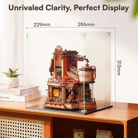 Crystal Clear Acrylic Display Case For Collectibles With Dust Proof Protection Easy Snap Assembly Stackable Design Plastic Base Perfect Showpiece For Wooden Puzzles And Model Kits, 286x313mm
