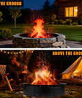 36 Inch Smokeless Fire Pit Ring For Patio And Backyard Large Outdoor Campfire Pit In Black Steel With Air Vent In Use