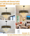 3 Tier Black And Gold Crystal Chandelier Pendant Light Fixture with dimmer switch in living room, flush mount ceiling lighting