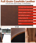 Oil Tan Crazy Horse Cowhide Leather Sheets 1.8-2.0mm Thick Full Grain Genuine Leather for Tooling, Sewing, Wallets, Earrings, Crafts