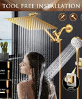 Gold Rain Shower Head And Handheld Combo With 11 Inch Adjustable Extension Arm, Five Spray Settings, 60 Inch Hose, Anti Leak Design