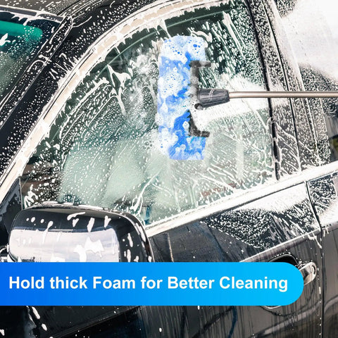 Two Pack Car Wash Brush Heads With Soft Detailing Bristles For Exterior Cleaning Of Auto Truck RV Boat Camper And More Flow Through Design Reaches Every Nook Gentle On Paint Safe On Wheels 10 Inch Blue on foamy SUV window