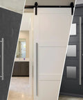 Beefy 24 Inch Stainless Steel Door Pull Handle With Brushed Nickel Finish For Commercial Use SUS 304 Grade shown on three doors