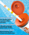 Premium 7 In 1 Pool And Hot Tub Test Strips For Crystal Clear Water Chlorine Bromine PH Alkalinity Fast Results Spa Kit No Guesswork Testing System in water with orange cap.