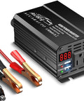 Top Shelf 400W DC To AC Car Power Inverter With 700 Watt Peak Juice showing dual USB ports and LED display.