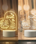 From Niece Or Nephew Night Light Gift For Aunt With Heartfelt Sayings USB Powered Cozy Glow That Speaks From The Heart For Her Birthday Valentines Day Thanksgiving Gift; heart-shaped acrylic night light on and off.