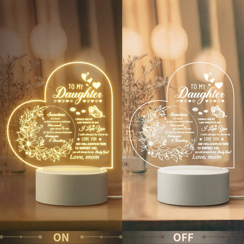 From Niece Or Nephew Night Light Gift For Aunt With Heartfelt Sayings USB Powered Cozy Glow That Speaks From The Heart For Her Birthday Valentines Day Thanksgiving Gift; heart-shaped acrylic night light on and off.
