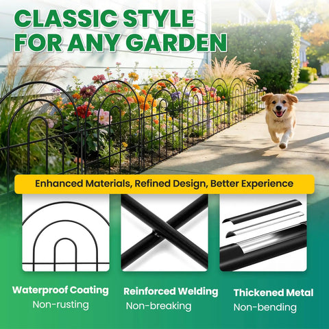 Arched Metal Garden Fence Panels 17 Inch Tall 10.83 Feet Long With Tool Free Install Rustproof Outdoor Barrier in garden