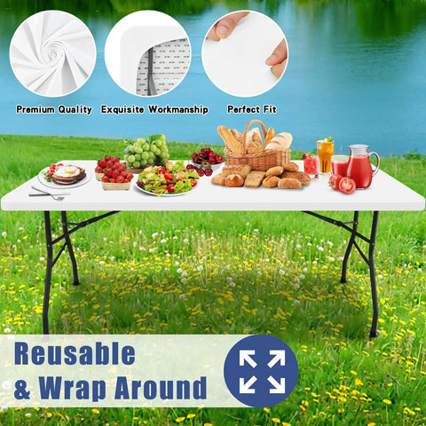 Stretchy 6 Ft Rectangle Tablecloths 2 Pack Elastic Fitted Outdoor Table Covers for Picnic and Parties snug fit