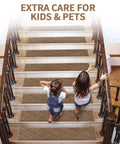 Children walking on stairs with Stair Treads For Wooden Steps 8 By 30 Inch Peel And Stick Non Slip Indoor Runner Mats 15 Pack Beige Anti Slip