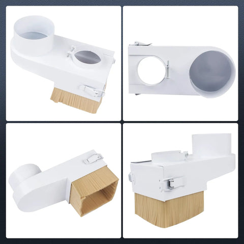 65mm Spindle Dust Boot Shoe For CNC Spindle Motor With Double Door Brush, Easy Fit Dust Shoe Cover, side and top views.