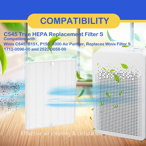 C545 True HEPA Replacement Filter S Four Pack For C545 B151 P150 9300 Air Cleaner Purifier with compatibility display