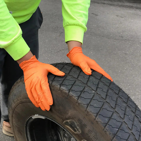 ProWorks Catch Disposable Nitrile Gloves 9 Mil Heavy Duty Work Gloves With Raised Pyramid Grip And Textured Palm For Superior Grip Latex Free Powder Free Pack Of 100 Medium Orange