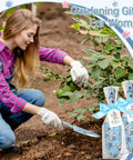 Woman using 12 Pack Floral Garden Shovel Set For Women Bulk Garden Tools Gift Bundle With Heavy Duty Trowels Thank You Cards And Bags