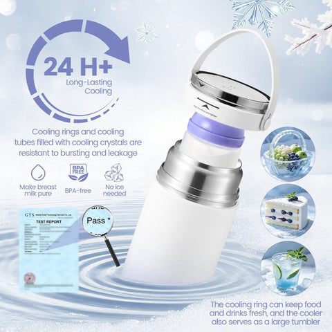 Reliable Portable Breath Milk Cooler Tote With Hella Tough Chiller Cores And Smooth Leak Resistant Closure For Nursing Moms On Commutes Or Easy Road Trips with cooling crystals and stainless steel.