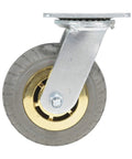 Heavy Duty Flat Free Swivel Caster Six Inch Diameter Two Inches Wide Solid Rubber Tread Rated 617 Pounds, side view showing solid rubber wheel.