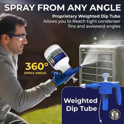 Pro Grade Coil Cleaner Pump Sprayer Workhorse For Evaporator And Condenser Coils Handheld Chemical Sprayer With 360 Degree Spray Adjustable Nozzle EPDM Seals 48 Oz Capacity Easy Rinse Design, used on HVAC coil