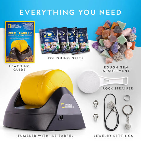 Starter Rock Tumbler Kit For Beginners, Kid Friendly, Leakproof And Durable Rock Polisher with guide, grits, and stones