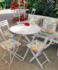 Set Of 4 Outdoor Chair Cushions With Ties Water Repellent Patio Seat Cushions 17 In By 16 In By 2 In Round Corner Paisley Multi