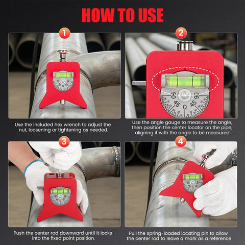 How to use Heavy Duty Magnetic Pipe Center Finder With Built In Spring Punch Layout Tool showing angle measurement steps.